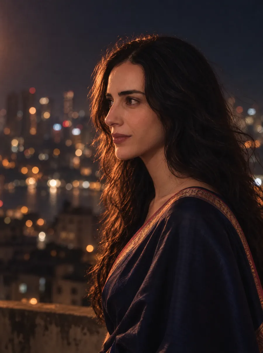 Subah in profile against the city lights